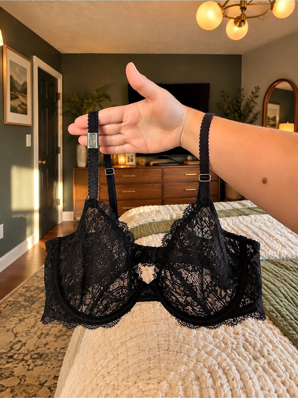 Victoria's Secret Invisible Lift Lace Unlined Demi Bra Black 34C
